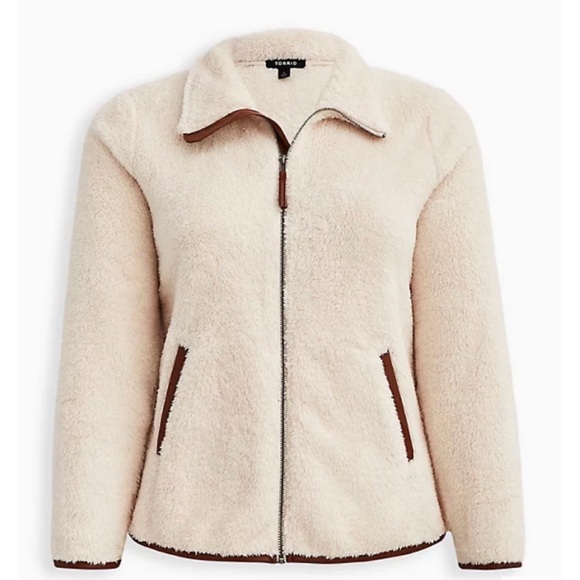 torrid Jackets & Blazers - NEW Torrid 2 Zip Front Jacket - Faux Shearling Contrast Trim Ivory